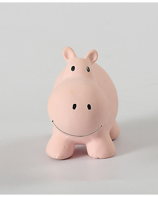 Tikiri 3-in-1 Rattle, Teether, Bath Toy - Hippo, My First Zoo - 100% Natural Rubber Bath Toys