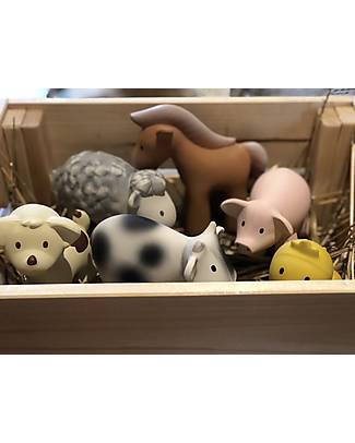 Tikiri 3-in-1 Rattle, Teether, Bath Toy - Horse - My First Farm - Gift Box - 100% Natural Rubber Bath Toys