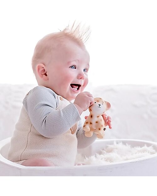 Tikiri 3-in-1 Rattle, Teether, Bath Toy - Leopard - My First Zoo - Gift Box - 100% Natural Rubber Teethers