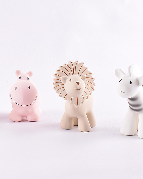 Tikiri 3-in-1 Rattle, Teether, Bath Toy - Lion, My First Zoo - 100% Natural Rubber Bath Toys