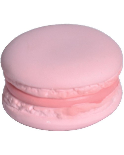 Tikiri 3-in-1 Rattle, Teether, Bath Toy - Macaroon - Bakery Items - 100% Natural Rubber - GOLS Certified Teethers