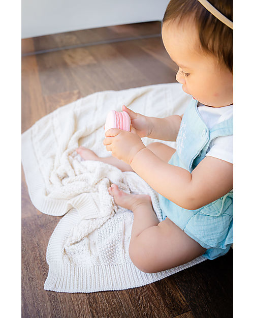 Tikiri 3-in-1 Rattle, Teether, Bath Toy - Macaroon - Bakery Items - 100% Natural Rubber - GOLS Certified Teethers