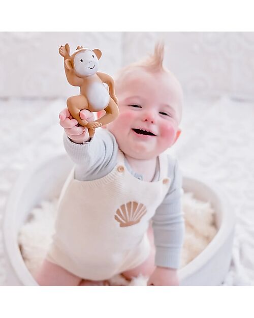 Tikiri 3-in-1 Rattle, Teether, Bath Toy - Monkey - My First Zoo - Gift Box - 100% Natural Rubber Teethers