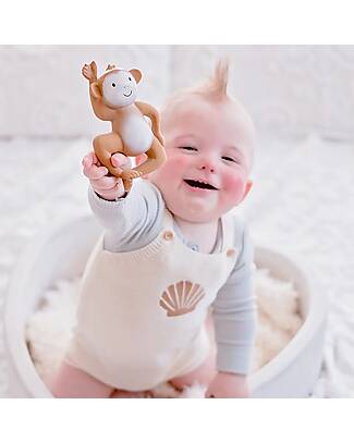 Tikiri 3-in-1 Rattle, Teether, Bath Toy - Monkey - My First Zoo - Gift Box - 100% Natural Rubber Teethers