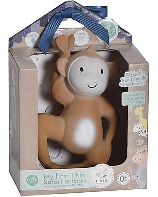 Tikiri 3-in-1 Rattle, Teether, Bath Toy - Monkey - My First Zoo - Gift Box - 100% Natural Rubber Teethers