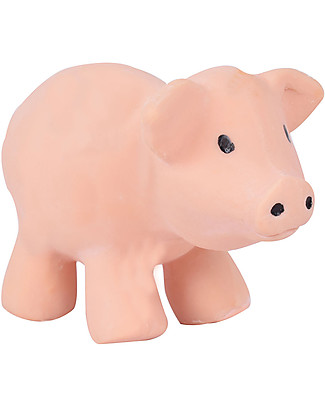 Tikiri 3-in-1 Rattle, Teether, Bath Toy - Pig, My First Farm - 100% Natural Rubber Rattles