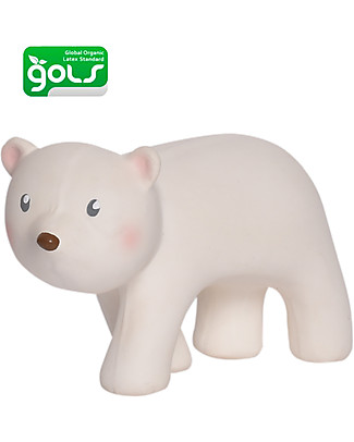 Tikiri 3-in-1 Rattle, Teether, Bath Toy - Polar Bear, My First Arctic Animals - 100% Natural Rubber Rattles