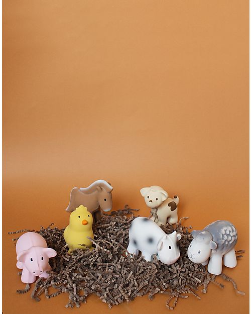 Tikiri 3-in-1 Rattle, Teether, Bath Toy - Puppy - My First Farm - Gift Box - 100% Natural Rubber Bath Toys