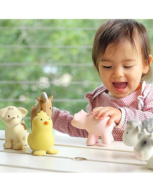 Tikiri 3-in-1 Rattle, Teether, Bath Toy - Puppy - My First Farm - Gift Box - 100% Natural Rubber Bath Toys