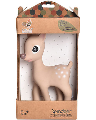 Tikiri 3-in-1 Rattle, Teether, Bath Toy - Ralphie the Reindeer - 100% Natural Rubber Bath Toys