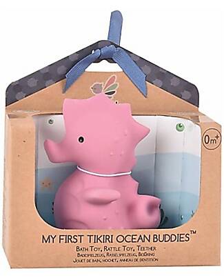 Tikiri 3-in-1 Rattle, Teether, Bath Toy - Sea Horse, Ocean Buddies, Gift Box - 100% Natural Rubber Bath Toys
