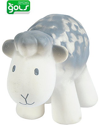 Tikiri 3-in-1 Rattle, Teether, Bath Toy - Sheep, My First Farm - 100% Natural Rubber Rattles