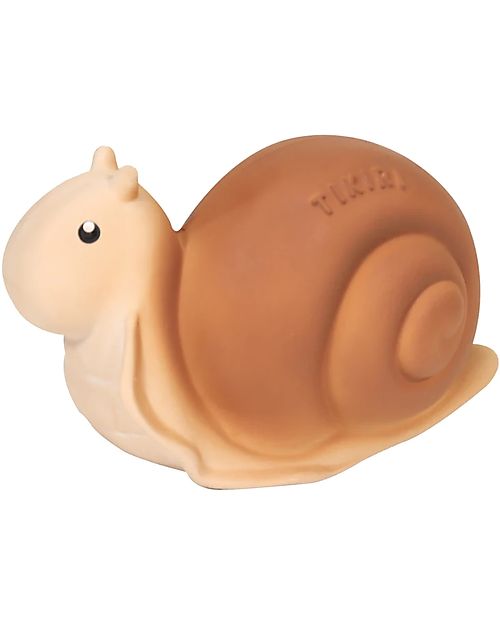 Tikiri 3-in-1 Rattle, Teether, Bath Toy - Snail - Garden Animals - 100% Natural Rubber - GOLS Certified Teethers