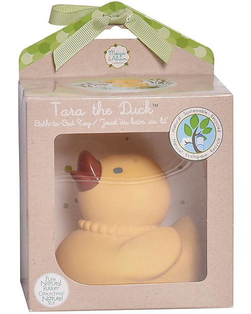 Tikiri 3-in-1 Rattle, Teether, Bath Toy - Tara the Duck - 100% Natural Rubber Bath Toys