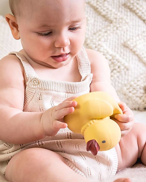 Tikiri 3-in-1 Rattle, Teether, Bath Toy - Tara the Duck - 100% Natural Rubber Bath Toys
