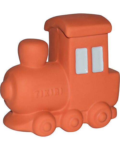 Tikiri 3-in-1 Rattle, Teether, Bath Toy - Train - Vroom Vroom Friends - 100% Natural Rubber - GOLS Certified Bath Toys