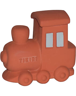 Tikiri 3-in-1 Rattle, Teether, Bath Toy - Train - Vroom Vroom Friends - Gift Box - 100% Natural Rubber - GOLS Certified Bath Toys