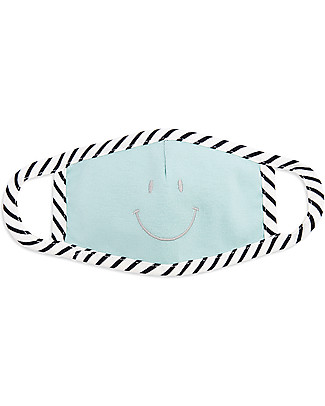 Tikiri Child's Reusable Mask - Blue Smile - 3 Layers - 95% Filter - 100% Cotton - Oeko-Tex Certified Face Mask for Personal Protection