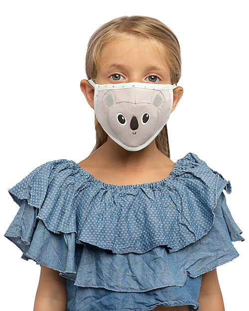 Tikiri Child's Reusable Mask - Koala - 3 Layers - 95% Filter  - 100% Cotton - Oeko-Tex Certified Face Mask for Personal Protection