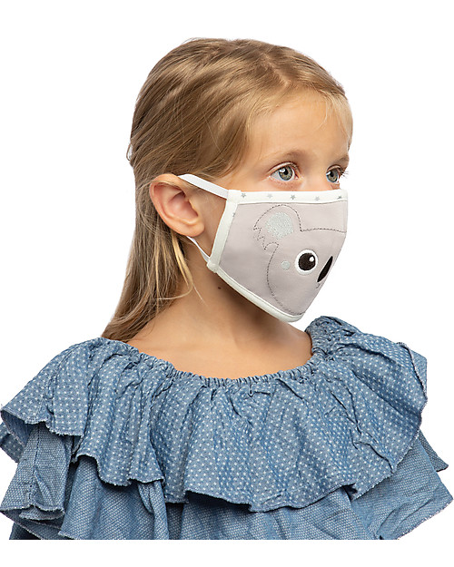 Tikiri Child's Reusable Mask - Koala - 3 Layers - 95% Filter  - 100% Cotton - Oeko-Tex Certified Face Mask for Personal Protection
