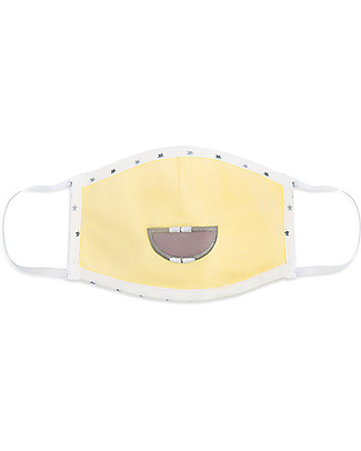Tikiri Child's Reusable Mask - Yellow Smile - 3 Layers - 95% Filter - 100% Cotton - Oeko-Tex Certified Face Mask for Personal Protection