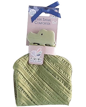 Tikiri Crocodile Comforter with Rubber Teether, Green - Natural Rubber and Organic Cotton Doudou & Comforters