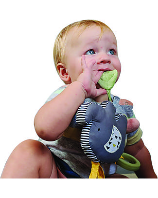 Tikiri Elephant Vibrator Toy with Rubber Teether - Organic Cotton Rattles