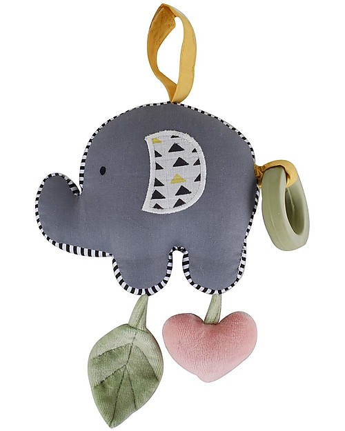 Tikiri Elephant Vibrator Toy with Rubber Teether - Organic Cotton Rattles
