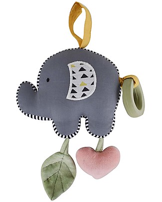Tikiri Elephant Vibrator Toy with Rubber Teether - Organic Cotton Rattles