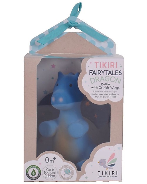 Tikiri Fairytales Baby Midnight Dragon - Natural Rubber and Organic Cotton - New Design Rattles