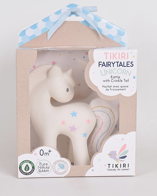 Tikiri Fairytales Cotton Candy Unicorn - Natural Rubber and Organic Cotton Rattles