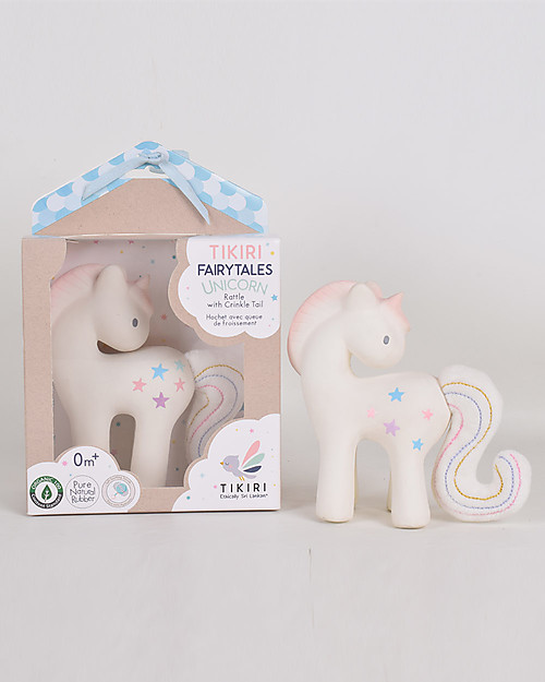Tikiri Fairytales Cotton Candy Unicorn - Natural Rubber and Organic Cotton Rattles