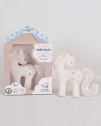 Tikiri Fairytales Cotton Candy Unicorn - Natural Rubber and Organic Cotton Rattles