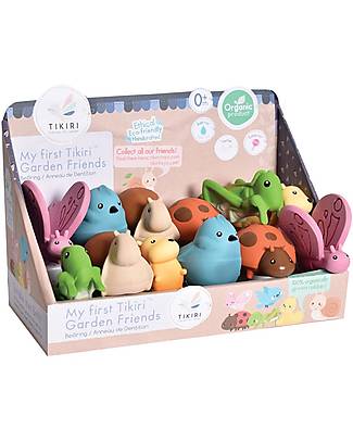 Tikiri Garden Animals Natural Rubber Teether Rattle & Bath toy in CDU - 12 Pcs Rattles