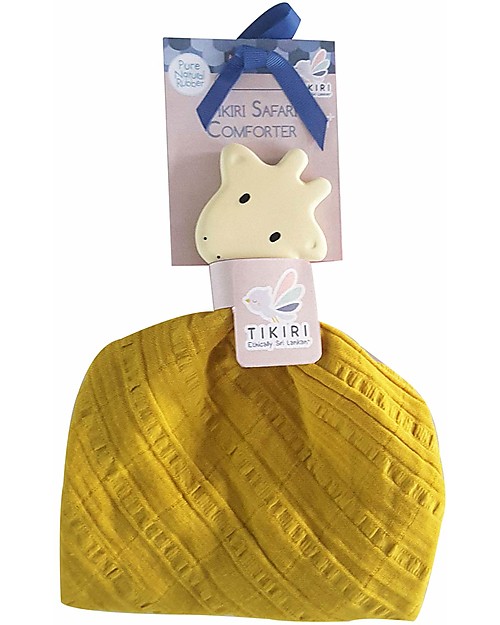 Tikiri Giraffe Comforter with Rubber Teether, Yellow - Natural Rubber and Organic Cotton Doudou & Comforters