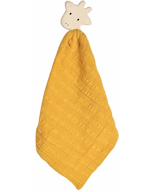 Tikiri Giraffe Comforter with Rubber Teether, Yellow - Natural Rubber and Organic Cotton Doudou & Comforters