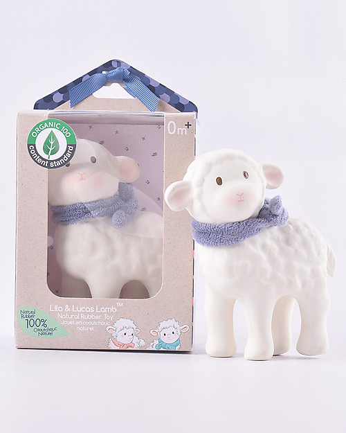 Tikiri Lamb Lucas, Blue - Natural Rubber and Organic Cotton Puppets