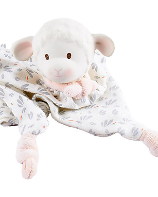 Tikiri Lila Lamb Comforter with Rubber Head Teether- Pink Doudou & Comforters