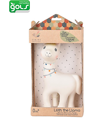 Tikiri Lilith the Llama - Bath Toy + Rattle Toy + Teether - 100% Natural Rubber Newborn Toys_