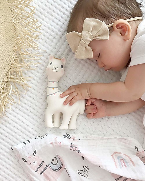 Tikiri Lilith the Llama - Bath Toy + Rattle Toy + Teether - 100% Natural Rubber Newborn Toys_