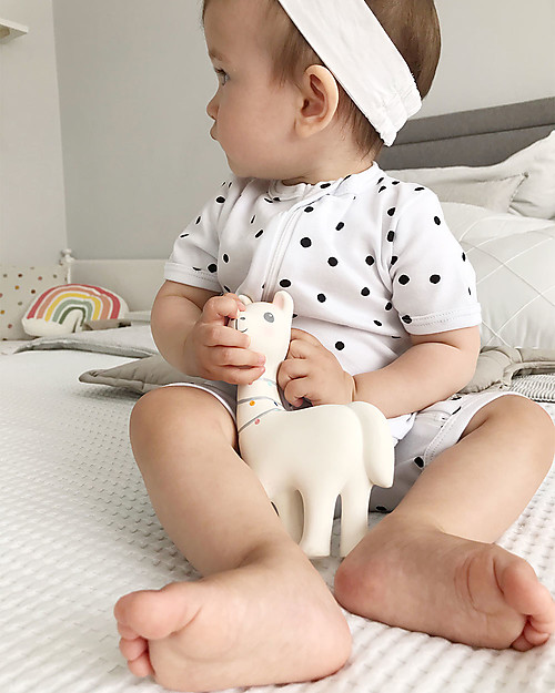 Tikiri Lilith the Llama - Bath Toy + Rattle Toy + Teether - 100% Natural Rubber Newborn Toys_