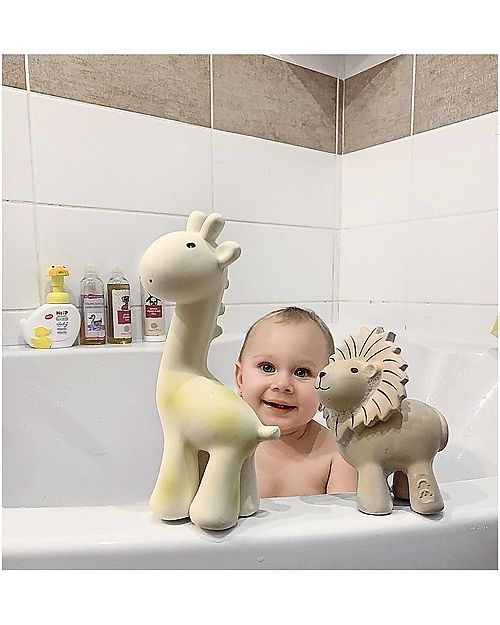 Tikiri OUTLET - 3-in-1 Rattle, Teether, Bath Toy - Lion - My First Zoo - Gift Box - 100% Natural Rubber - Showroom Sample Bath Toys