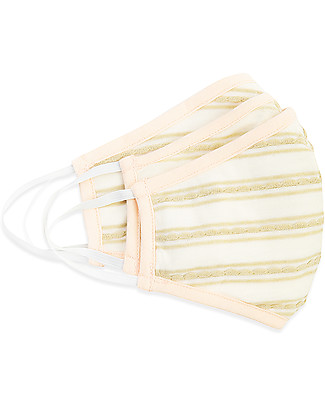 Tikiri Pack of 3 Adult/11+ years Reusable Masks - Cream - 3 Layers - 95% Filter - 100% Cotton - Oeko-Tex Certified Face Mask for Personal Protection