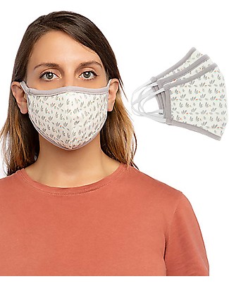Tikiri Pack of 3 Adult/11+ years Reusable Masks - Feather - 3 Layers - 95% Filter - 100% Cotton - Oeko-Tex Certified Face Mask for Personal Protection