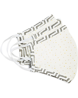 Tikiri Pack of 3 Adult/11+ years Reusable Masks - Grey Dots - 3 Layers - 95% Filter - 100% Cotton - Oeko-Tex Certified Face Mask for Personal Protection