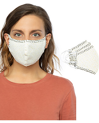 Tikiri Pack of 3 Adult/11+ years Reusable Masks - Grey Dots - 3 Layers - 95% Filter - 100% Cotton - Oeko-Tex Certified Face Mask for Personal Protection