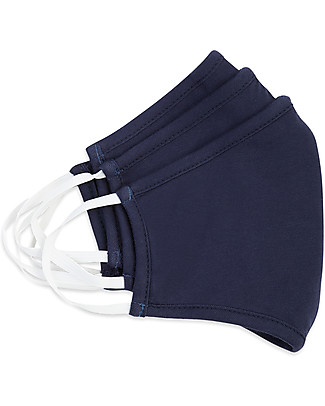 Tikiri Pack of 3 Adult/11+ years Reusable Masks - Navy - 3 Layers - 95% Filter - 100% Cotton - Oeko-Tex Certified Face Mask for Personal Protection