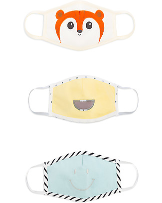 Tikiri Pack of 3 Child's Reusable Masks - Boy - 3 Layers - 95% Filter - 100% Cotton - Oeko-Tex Certified Face Mask for Personal Protection