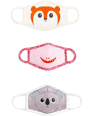 Tikiri Pack of 3 Child's Reusable Masks - Boy - 3 Layers - 95% Filter - 100% Cotton - Oeko-Tex Certified Face Mask for Personal Protection