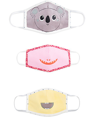 Tikiri Pack of 3 Child's Reusable Masks - Girl - 3 Layers - 95% Filter - 100% Cotton - Oeko-Tex Certified Face Mask for Personal Protection